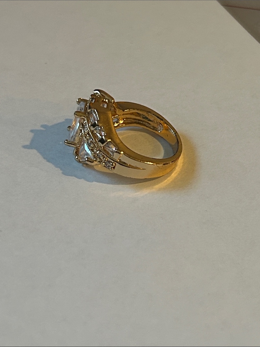 Gold-Tone Clear Stone Statement Ring - Elegant Cocktail Ring - Picture 3 of 6